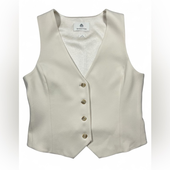 BABATON Aritzia Ecru Tailored Vest Tortoise Buttons Size 4 - Picture 3 of 8